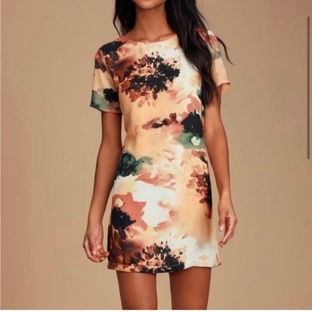 Lulu's Camaraderie Orange Print Shift Mini Dress